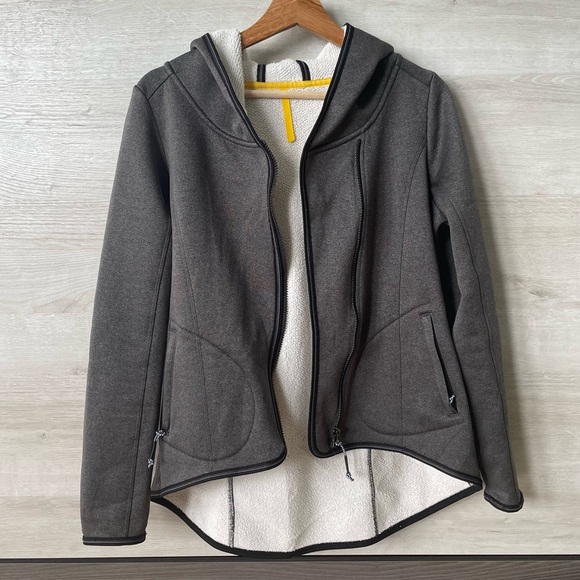 Lole Asymmetrical Zip Front Gray Fleece Light Hooded Jacket - Picture 4 of 15